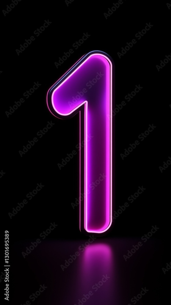 Purple Neon Number One on Black Background for Digital Displays Purple Neon Number One on Black Background for Digital Displays