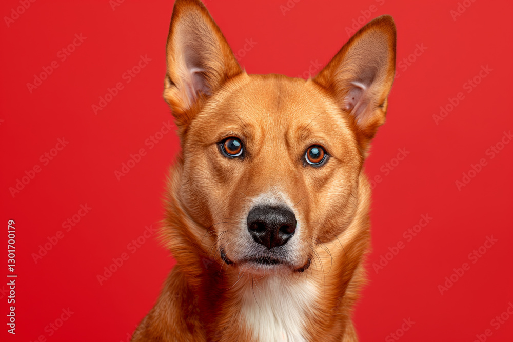 Fototapeta premium Canaan Dog dog on minimalistic colorful background with Copy Space. Perfect for banners, veterinary ads, pet food promotions, and minimalist designs.