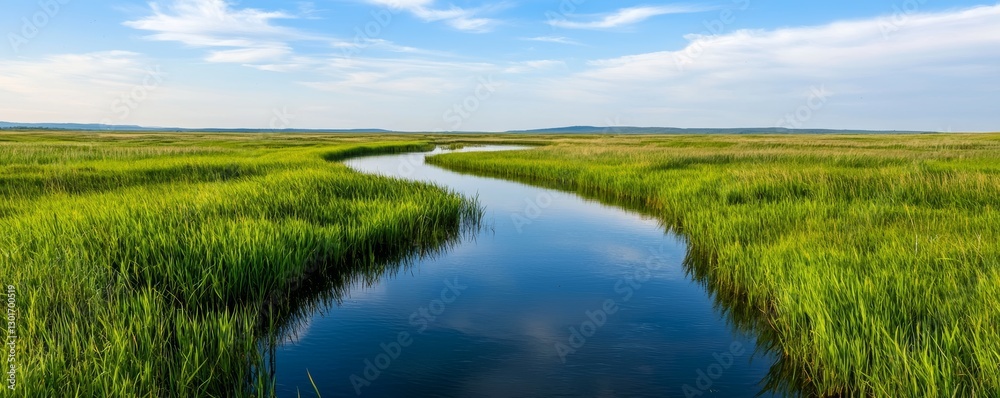 Serene wetland habitat with migratory birds for conservation efforts Serene wetland habitat with migratory birds for conservation efforts