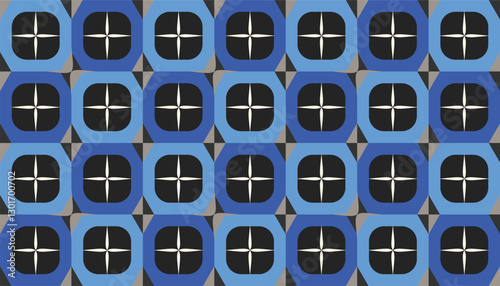 Modern geometric pattern with box elements and dominant colors blue and black. The abstract and futuristic style gives an elegant and contemporary impression