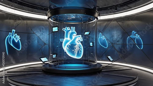 Futuristic Digital Heart Model in Advanced Medical Exhibition Space