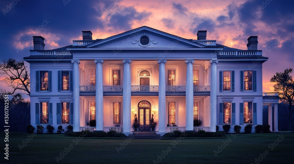 Fototapeta premium Grand Southern mansion at sunset.