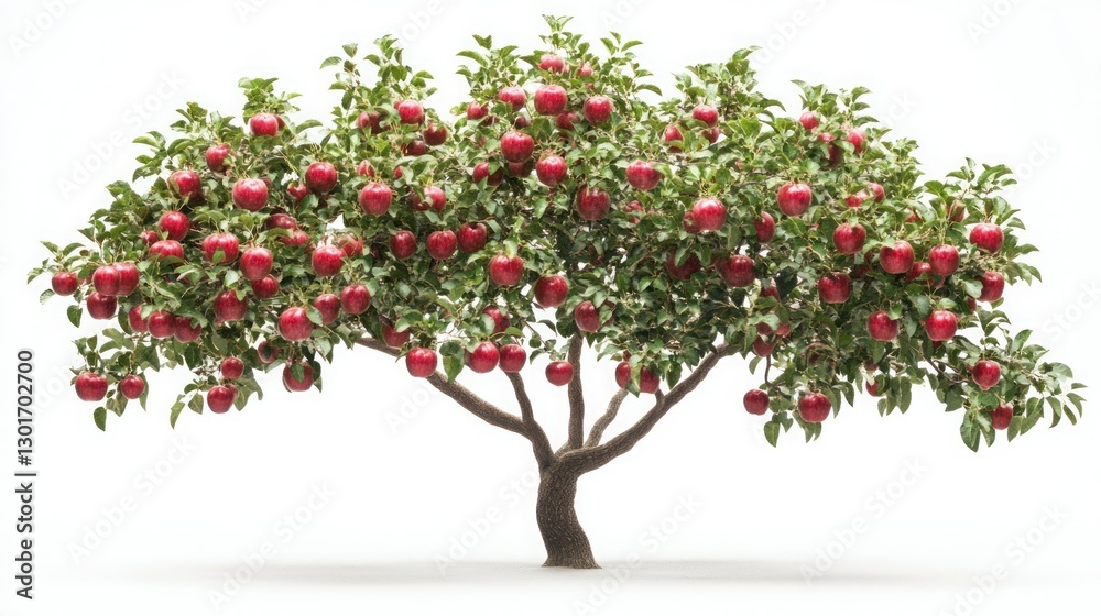 Naklejka premium Abundant red apples on a lush tree against a white background
