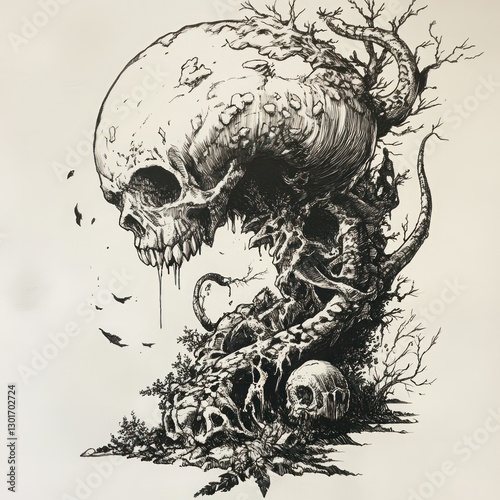 Wallpaper Mural Dark, stylized skull, tree, and skulls art print Torontodigital.ca