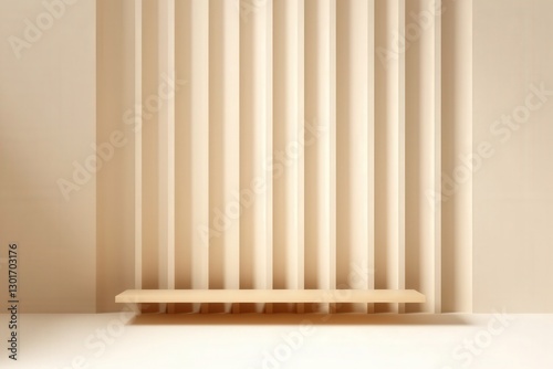 Wallpaper Mural Studio shot Minimalist background w/ wooden bench in center, modern decoration. Use presentation Torontodigital.ca