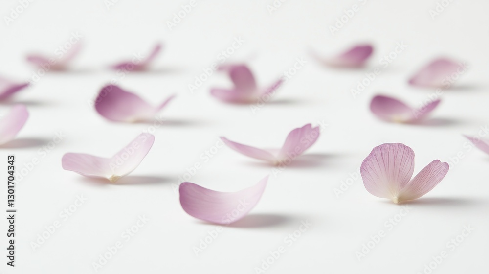 Delicate scattered flower petals on white background Delicate scattered flower petals on white background