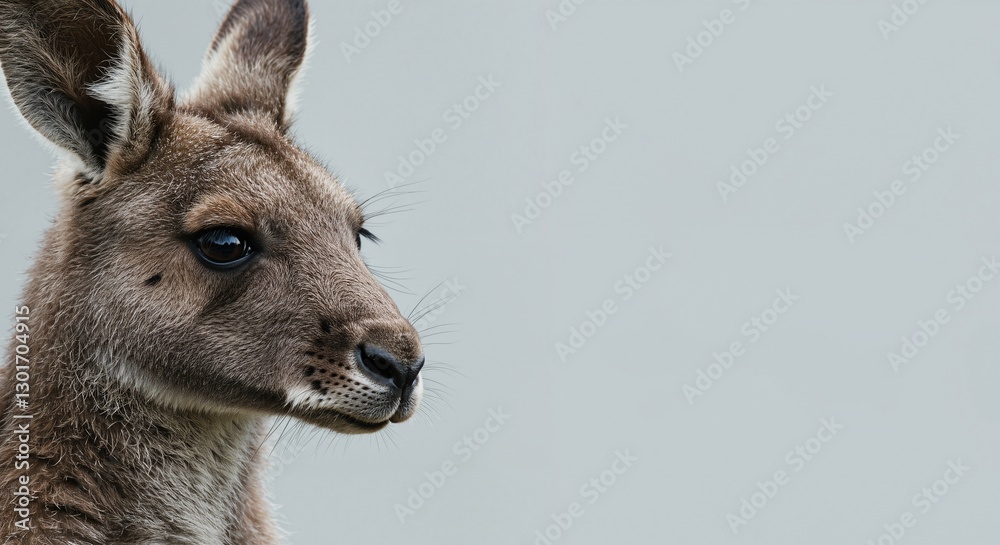 Fototapeta premium Kangaroo close-up profile highlighting its curious expression against a soft gray background