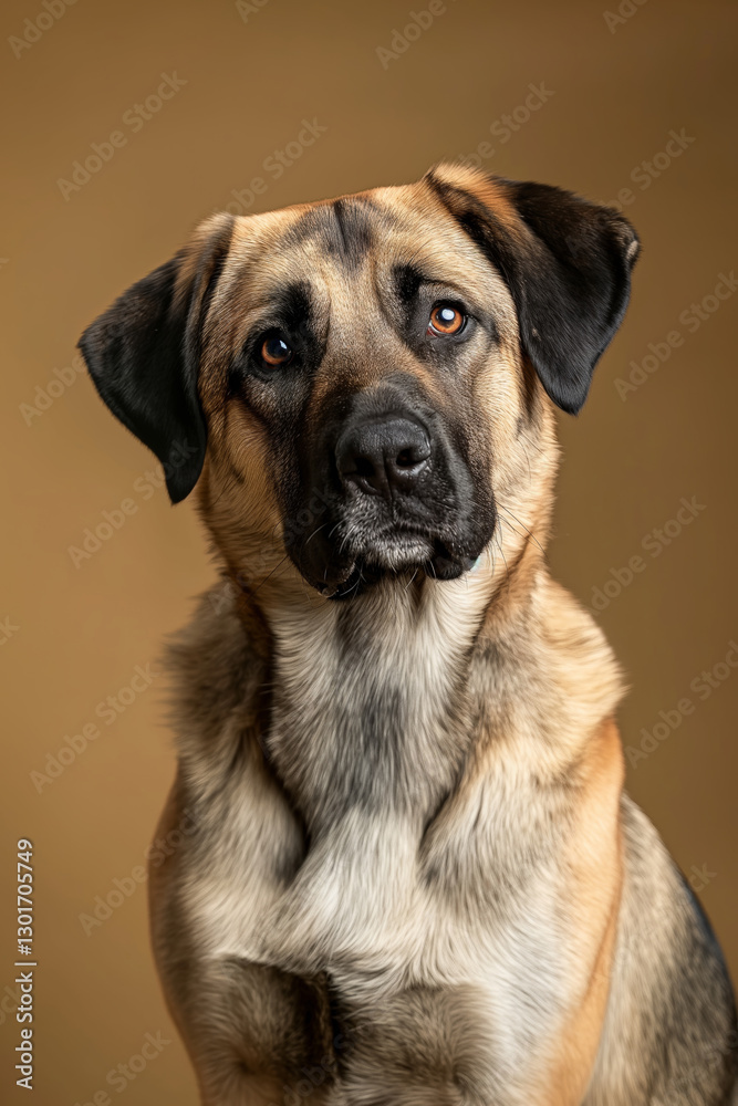 Obraz premium Anatolian Shepherd dog on minimalistic colorful background with Copy Space. Perfect for banners, veterinary ads, pet food promotions, and minimalist designs.