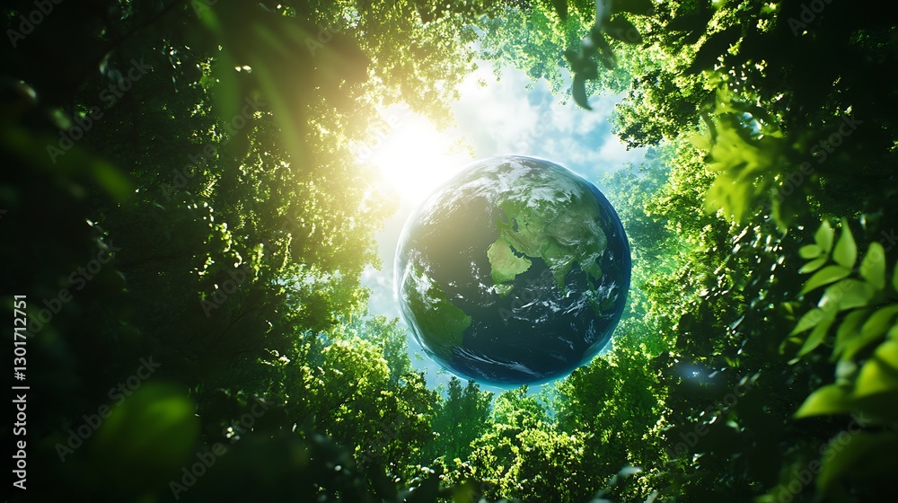 Globe in balance with nature and urban landscape image Globe in balance with nature and urban landscape image
