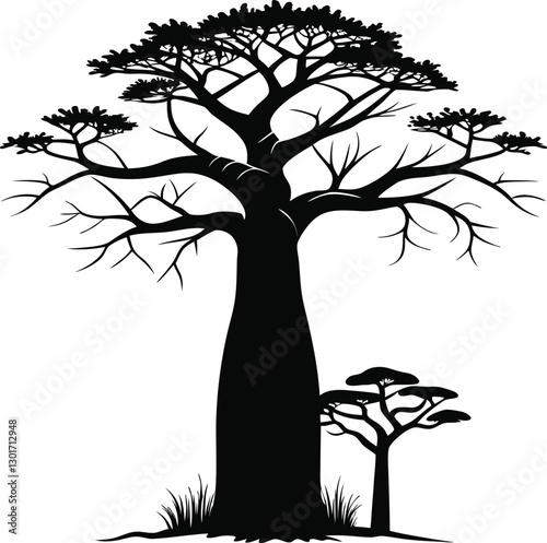 Elegant Baobab Tree Silhouette Design.