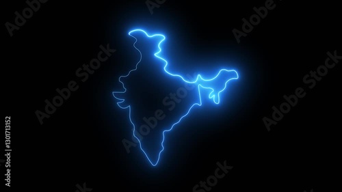 Indian map icon with a glowing blue neon effect on black background.