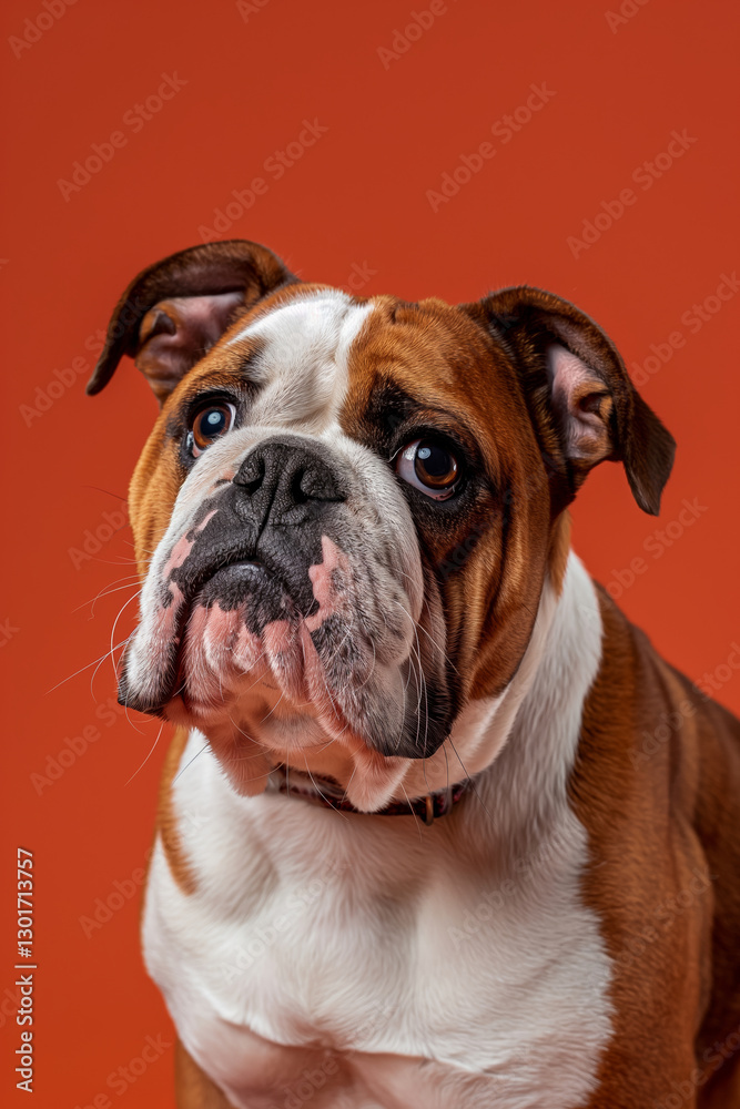 Fototapeta premium Bullmastiff dog on minimalistic colorful background with Copy Space. Perfect for banners, veterinary ads, pet food promotions, and minimalist designs.