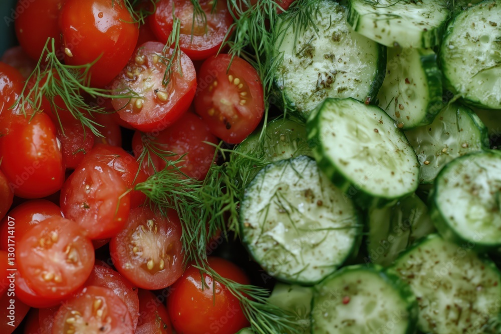 Sliced tomatoes and cucumbers.