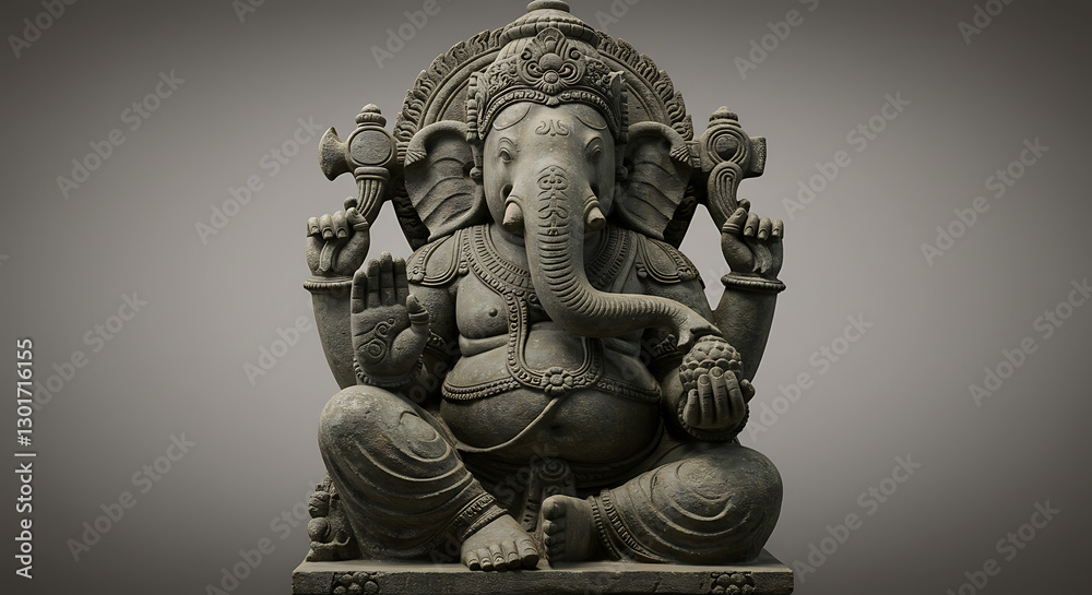 Serene Ganesha Statue Intricate Stone Carving in Somber Hues Serene Ganesha Statue Intricate Stone Carving in Somber Hues