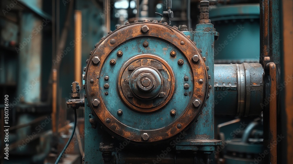 Rusty industrial machine close-up in factory setting Rusty industrial machine close-up in factory setting