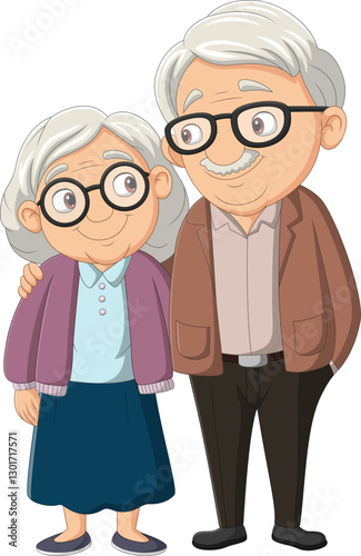 Cartoon a happy couple senior isolated on white background