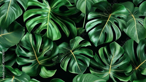 Stunning Tropical Green Leaf Pattern with Elegant Gold Outlines – Perfect for Luxurious Wallpaper and Fabric Design – Deep Rich Aesthetic for High-End Interior Décor