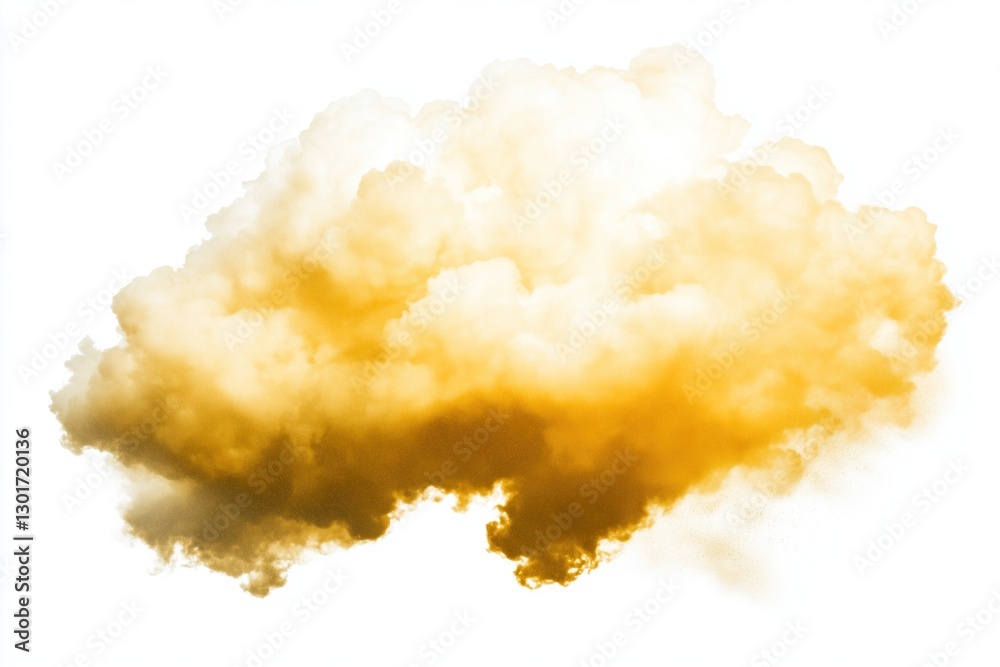 Yellow cloud floating solo against pristine white backdrop, generating surreal atmospheric drama for creative design, weather, or conceptual imagery Yellow cloud floating solo against pristine white backdrop, generating surreal atmospheric drama for creative design, weather, or conceptual imagery