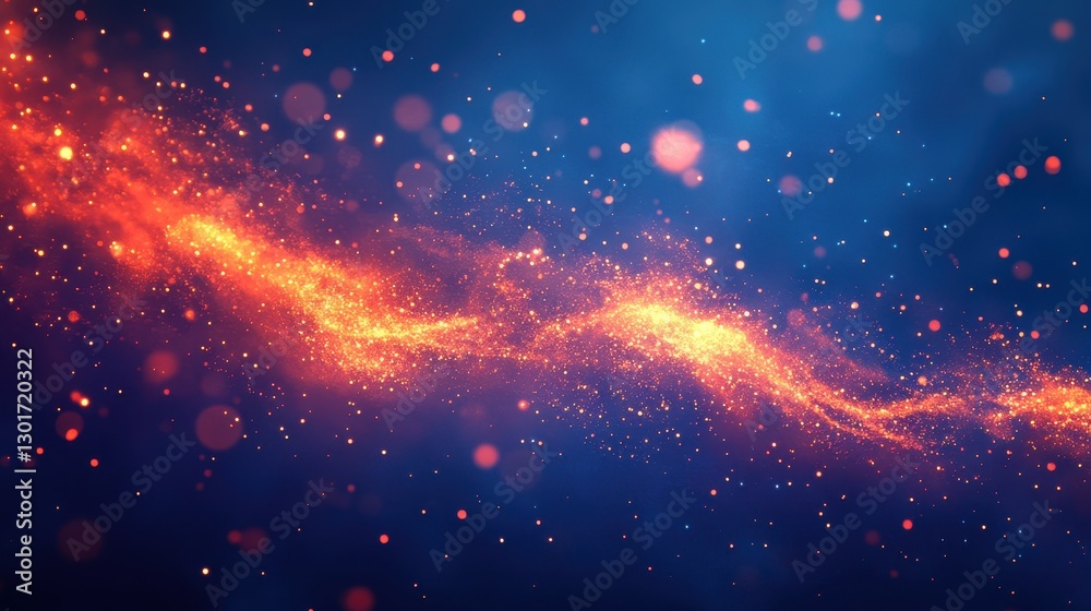 Vibrant orange cosmic light trail against deep blue nebula sky Vibrant orange cosmic light trail against deep blue nebula sky