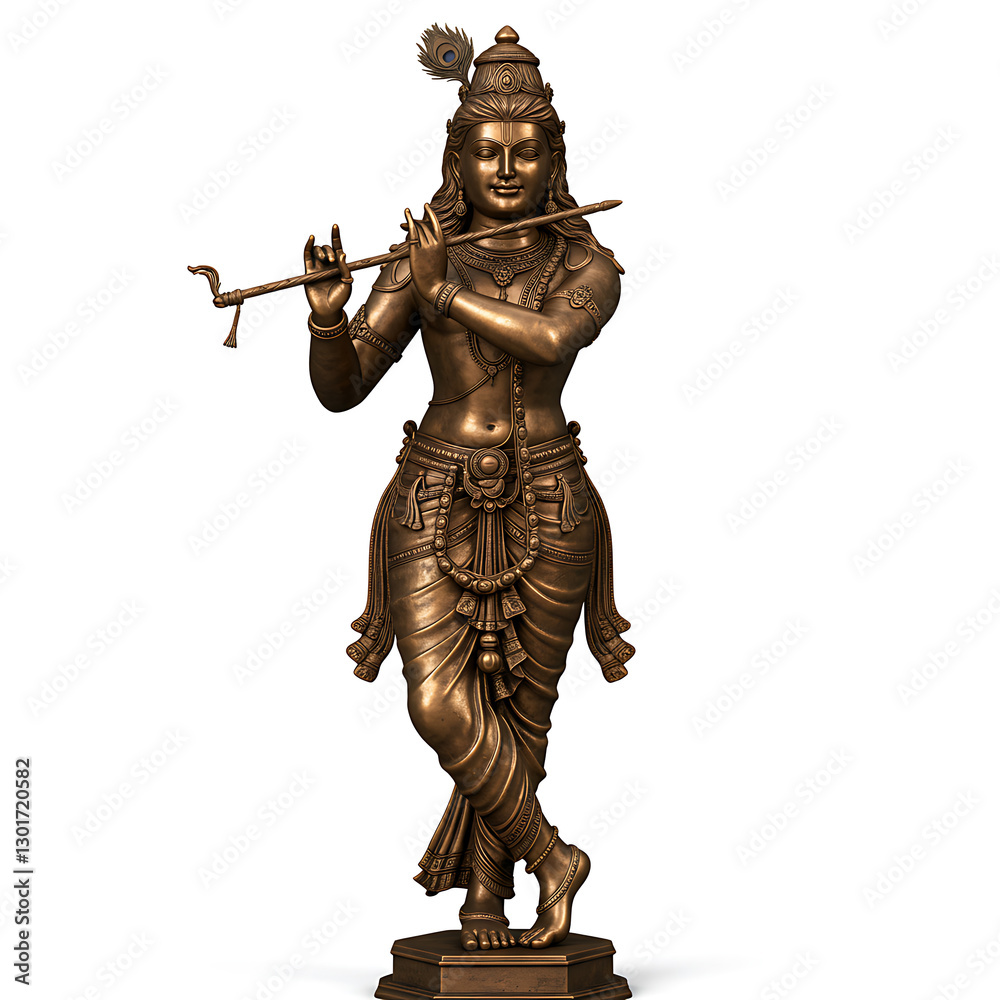 Bronze Krishna Statue Serene Flute Player in Elegant Pose Bronze Krishna Statue Serene Flute Player in Elegant Pose