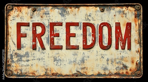 A weathered metal sign displaying the word 