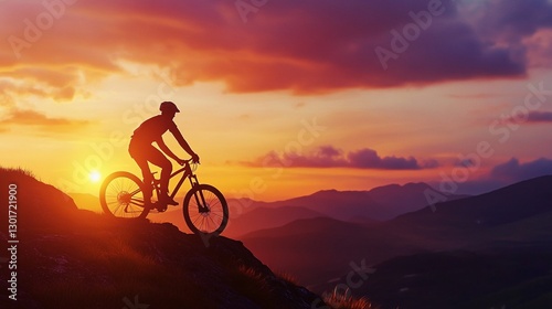Wallpaper Mural Stunning Mountain Biker Silhouette at Sunrise: A Moment of Reflection and Achievement in Professional Sports Imagery, Ultra-Realistic 3D Rendering for Outdoor Enthusiasts and Adventure Lovers Torontodigital.ca