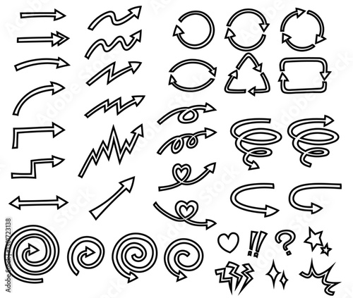 手書きの矢印と装飾のベクター素材セット（太字）