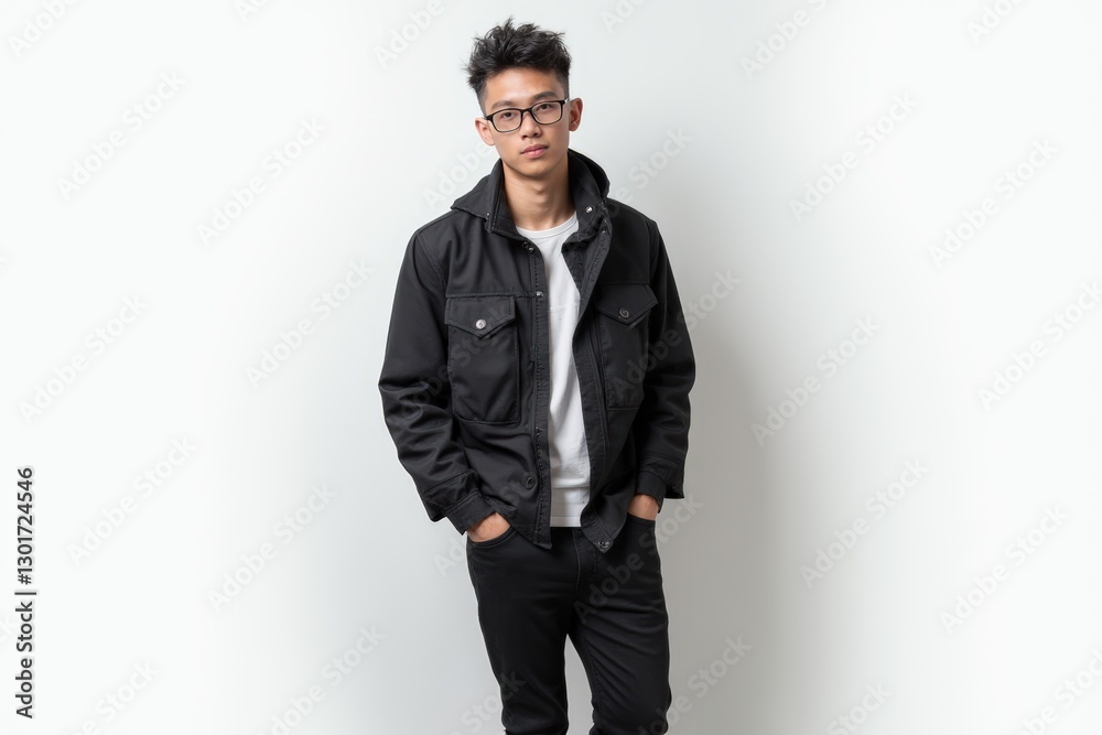 Half-Length (Waist-Up) portrait of young stylish smiling Bruneian male model in cyberpunk wear isolated on pure white background looking at camera Half-Length (Waist-Up) portrait of young stylish smiling Bruneian male model in cyberpunk wear isolated on pure white background looking at camera