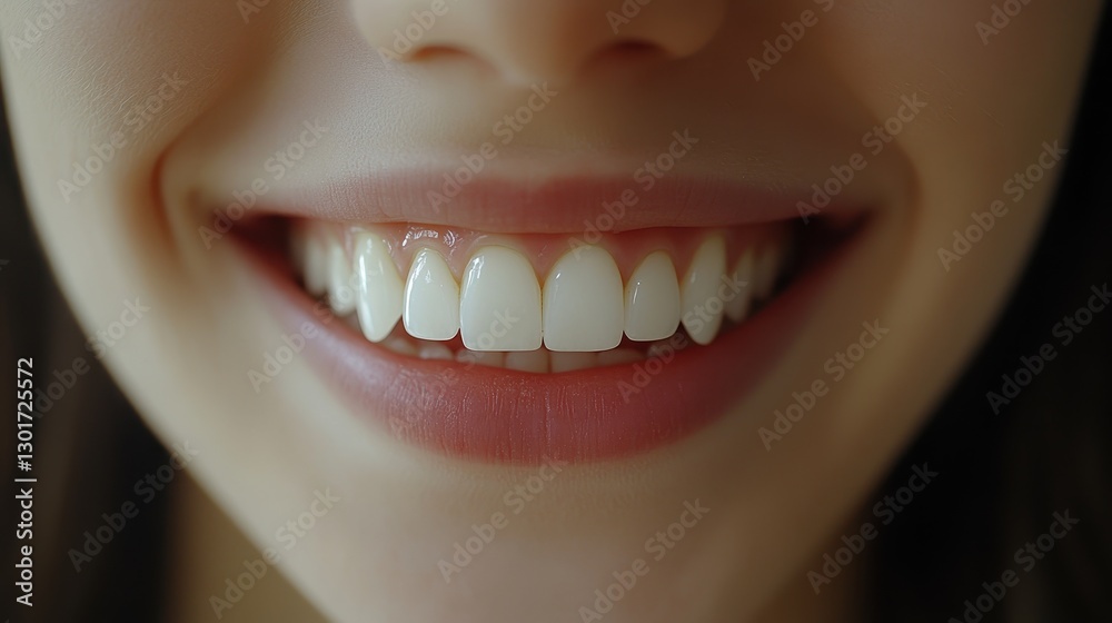 Fototapeta premium Close-up of a young caucasian female's bright smile with perfect teeth