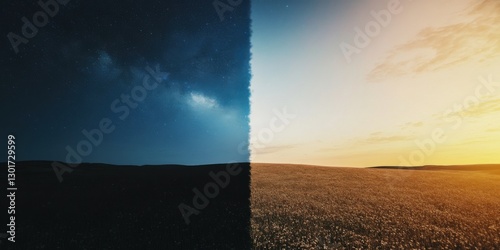 The Beautiful Contrast of Day and Night Over a Beautifully Serene Landscape Scene