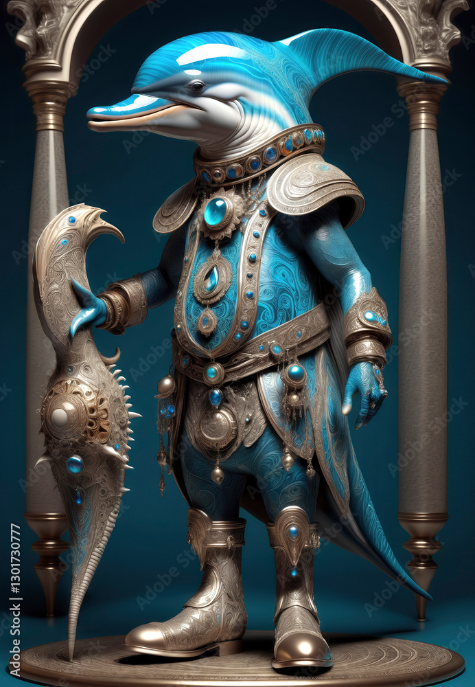 Obraz premium Antropomorfismo, delfin, retrato, arte, hombre delfin elegante, fantasia 