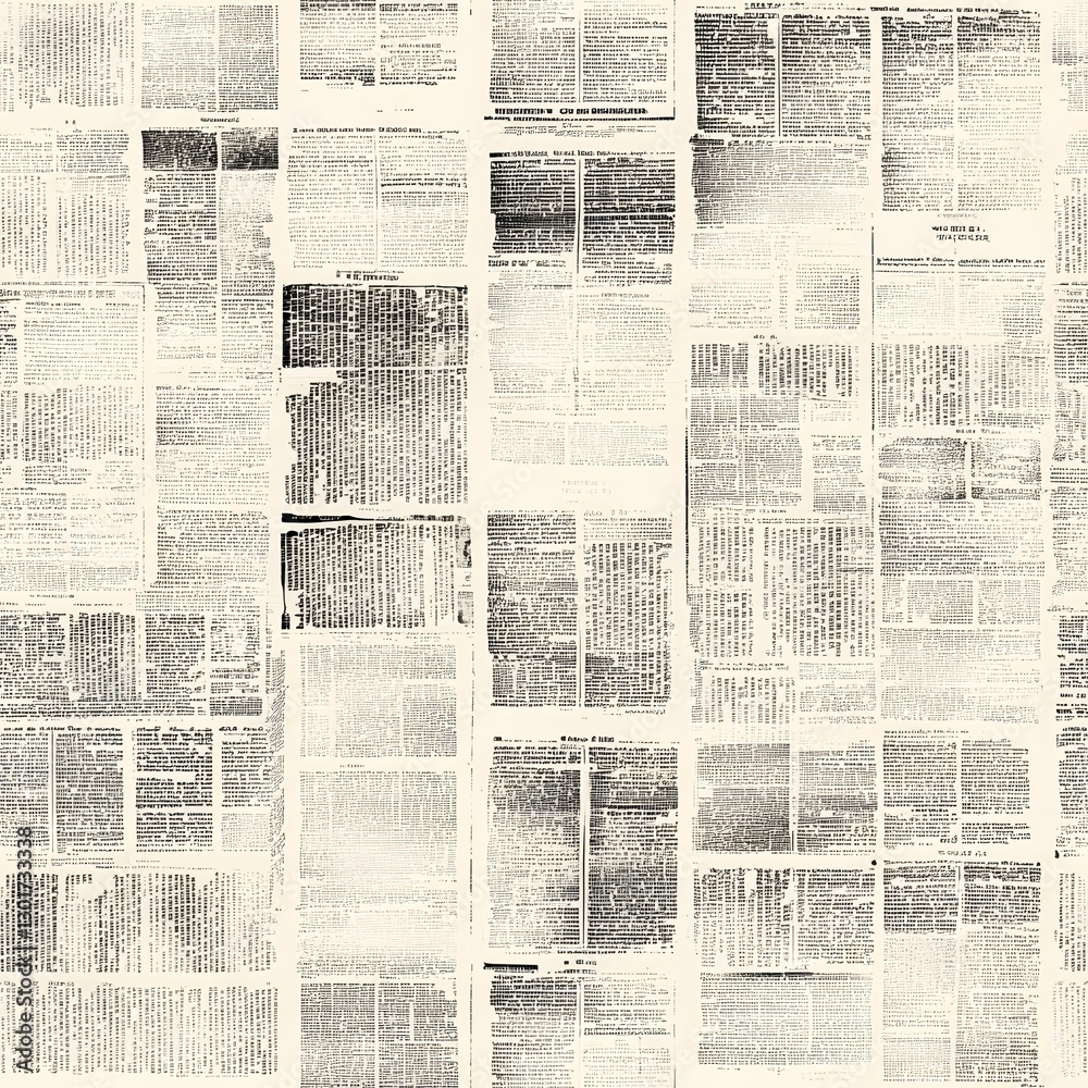 Obraz premium Vintage Newspaper Print Pattern with Old Fashioned Typography in Black and White
