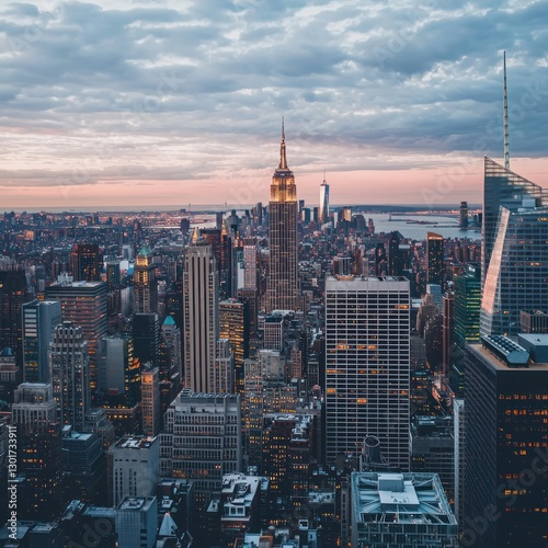 Stunning cityscape at sunset, skyscrapers and skyline.