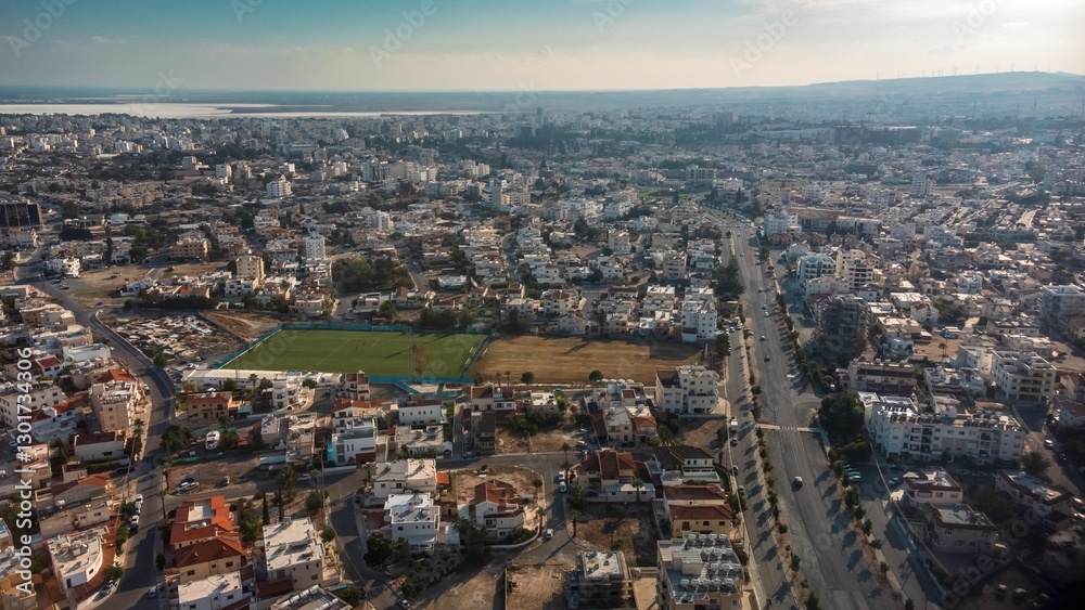 Obraz premium Aerial view of Larnaca, Cyprus showcasing urban landscape.