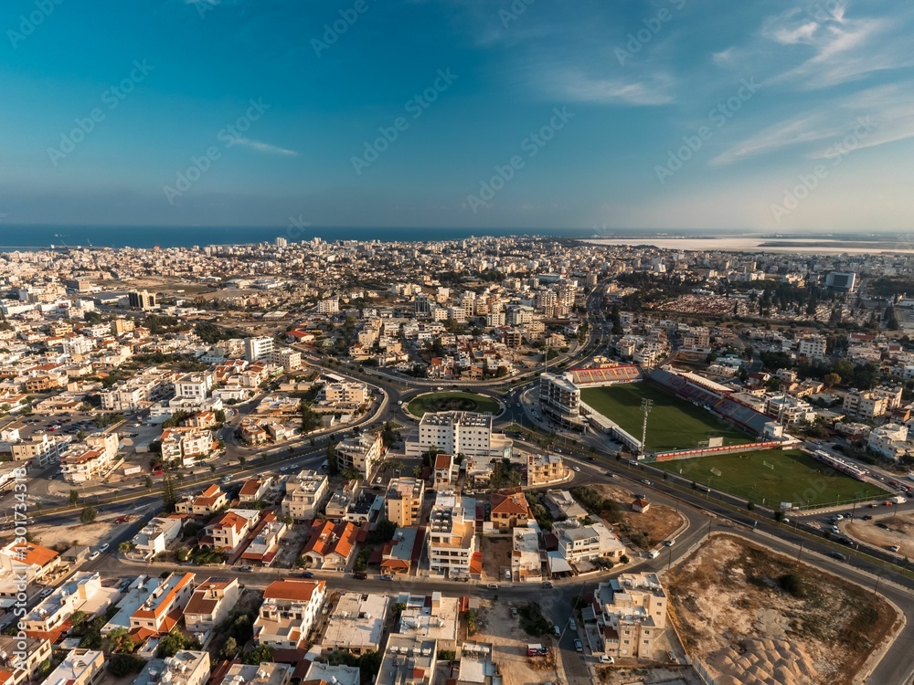 Obraz premium Aerial view of Larnaca, Cyprus showcasing urban landscape.
