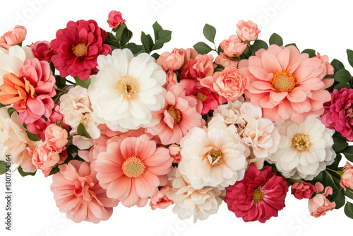 Colorful assortment of blossoms in soft shades, cut out