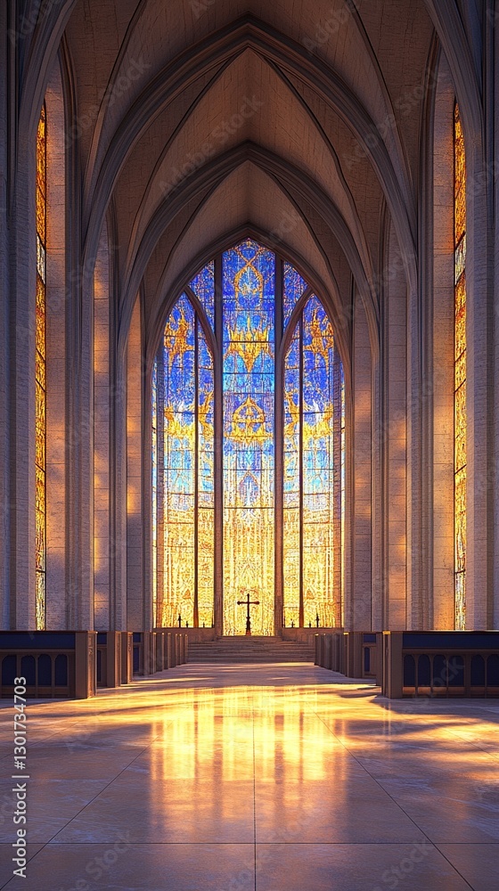 Grand Modern Cathedral with Stained Glass Windows and Vaulted Ceilings in Photorealistic Detail Grand Modern Cathedral with Stained Glass Windows and Vaulted Ceilings in Photorealistic Detail