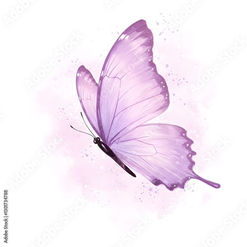 pink butterfly on white background, Purple butterfly, watercolor style, delicate wings, light purple and lavender shades, detailed wing veins,  soft gradient colors,  (detailed texture:1.2),  