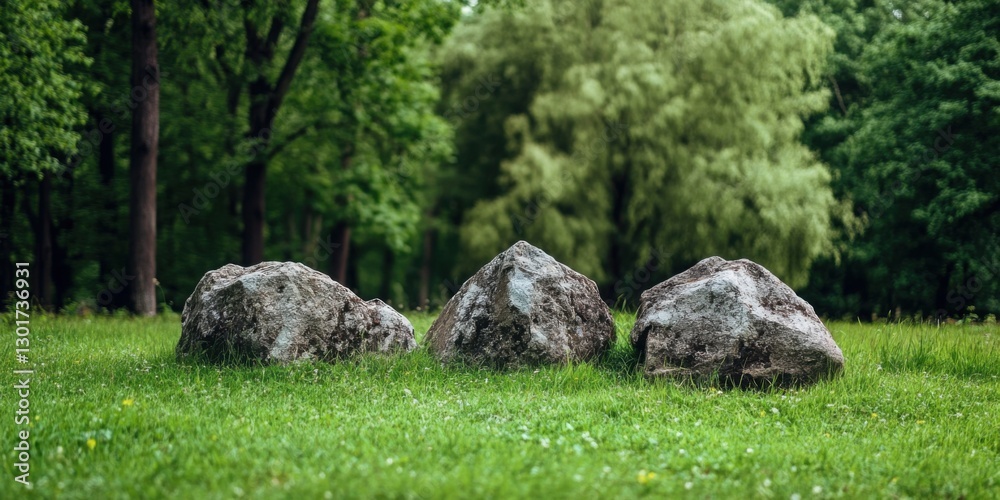 A Beautiful and Tranquil Natural Scene Showcasing Majestic Rocks Surrounded by Lush Greenery A Beautiful and Tranquil Natural Scene Showcasing Majestic Rocks Surrounded by Lush Greenery