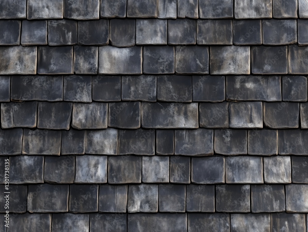 Weathered gray roof shingles with mossy texture Weathered gray roof shingles with mossy texture