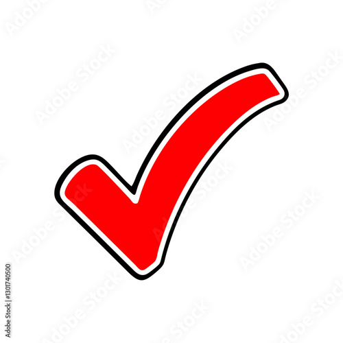Red check mark symbolizing approval on white background, affirmation