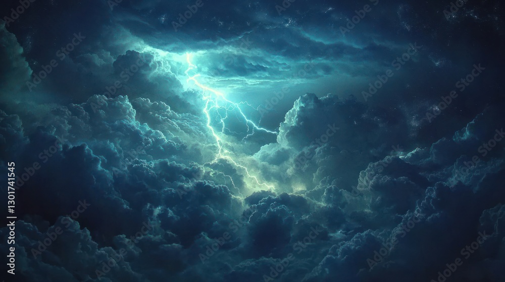 Fototapeta premium Dramatic lightning strike through dark storm clouds.