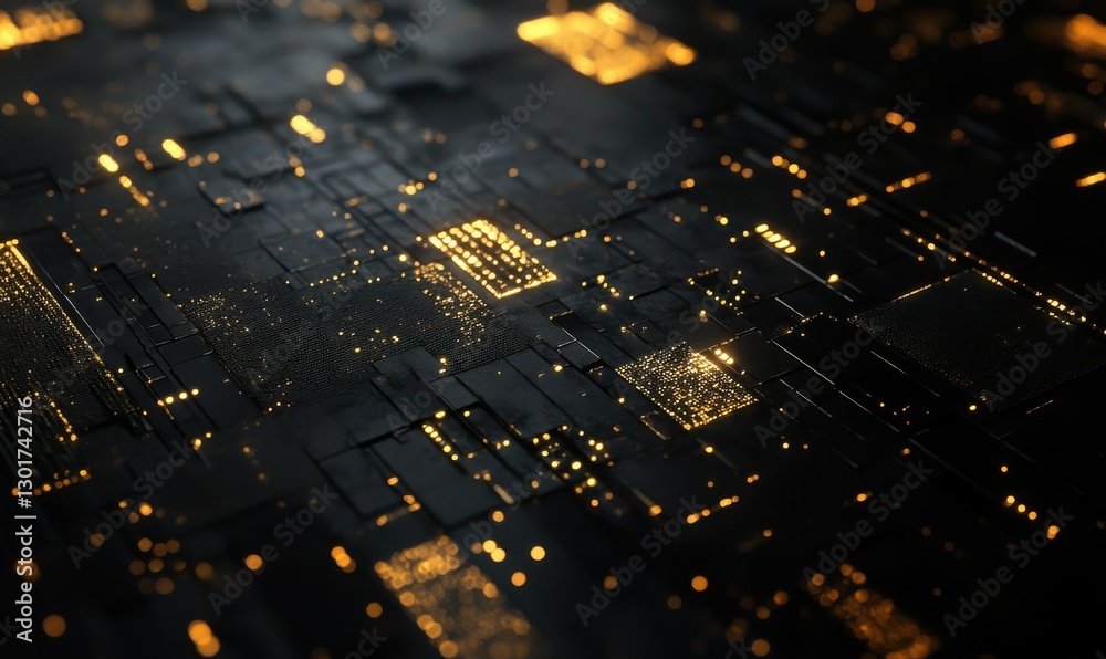 A black and gold futuristic circuit board pattern background. A black and gold futuristic circuit board pattern background.