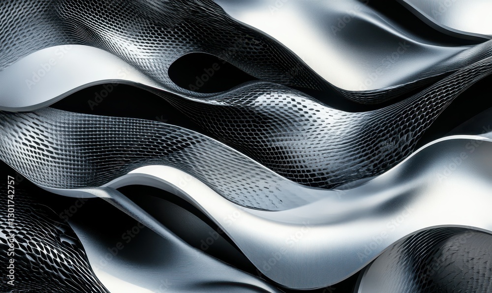 Fototapeta premium Abstract black and white wave pattern with bold contrasts and dynamic curves, creating a modern and artistic visual for contemporary design,