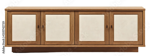 PNG Beige long modern cabinet furniture minimalist sideboard.