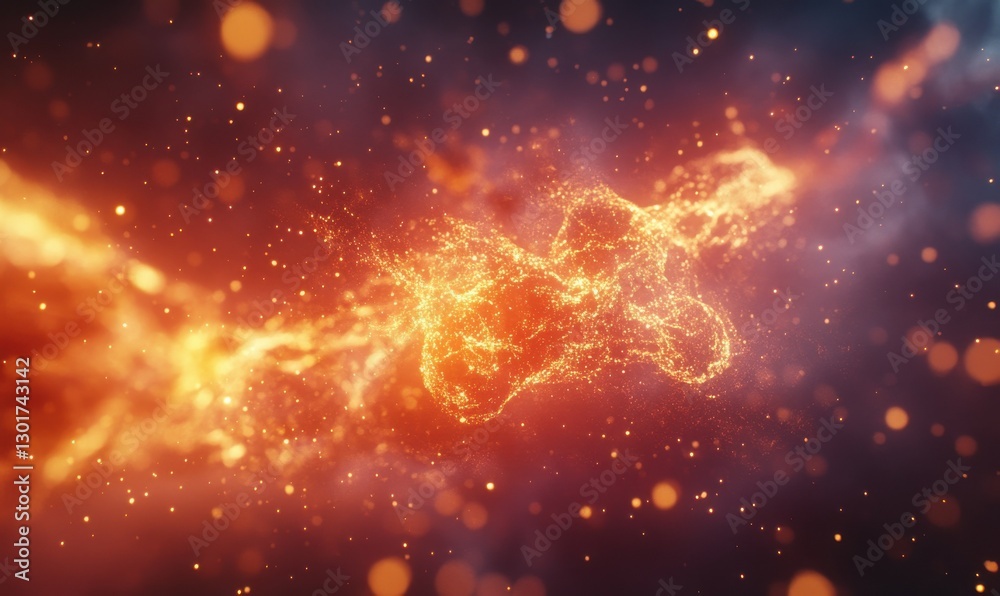 Abstract fiery orange nebula with glowing cosmic energy and stars. Abstract fiery orange nebula with glowing cosmic energy and stars.