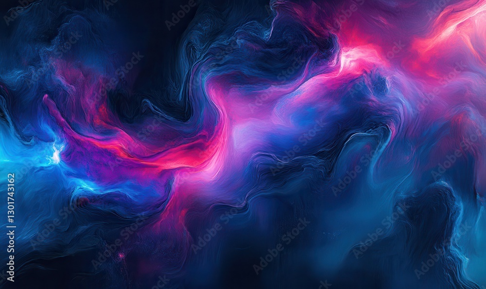 Fototapeta premium Abstract dynamic glowing lines in vivid shades of blue, purple, and pink flowing against a dark background, symbolizing creativity