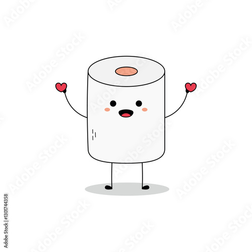 Cute toilet paper cartoon character spreading love doodle