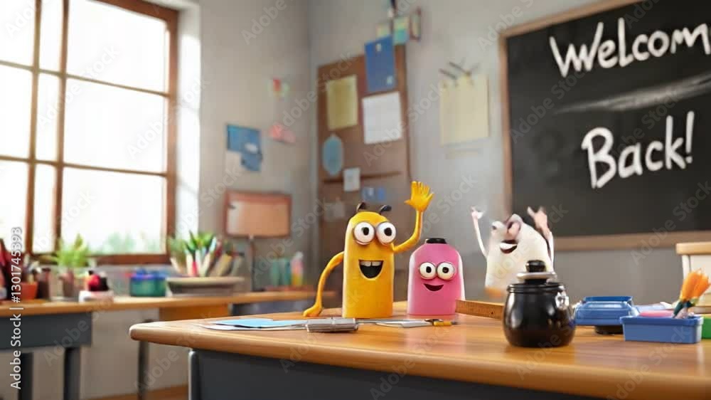 Animated characters warmly greet everyone at the school event