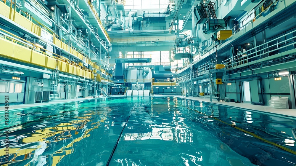 Fototapeta premium Industrial swimming pool facility, modern machinery, large indoor space, potential for engineering, manufacturing or research purposes